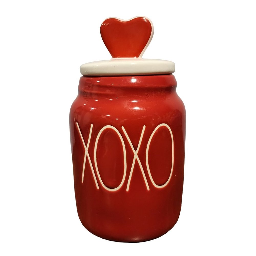 Rae Dunn XOXO Valentine's Day Canister Red With White Heart Topper